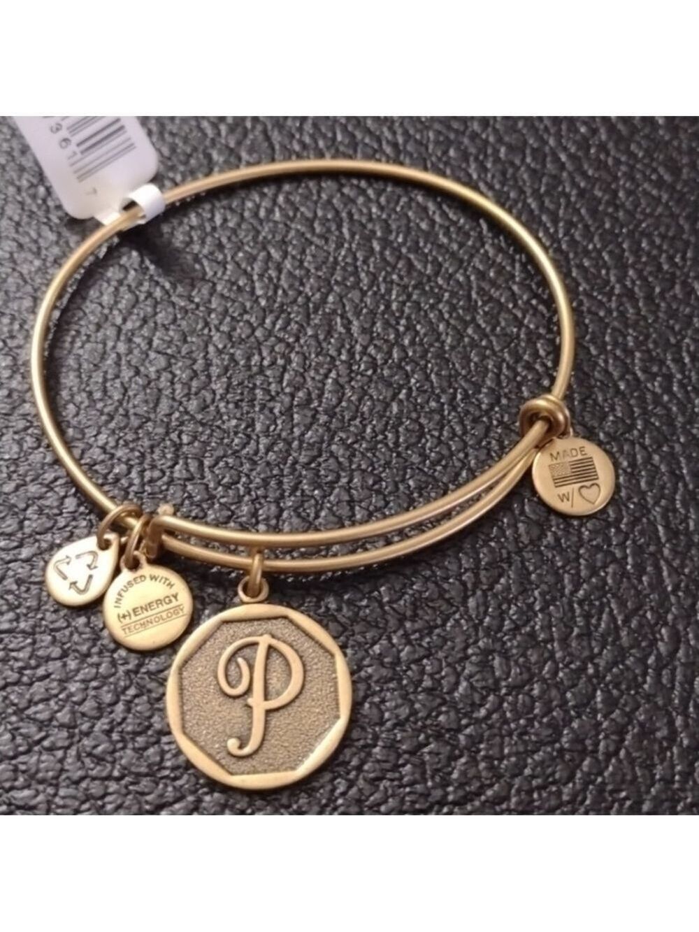 Alex and Ani Gold Bangle with Charms Initial P